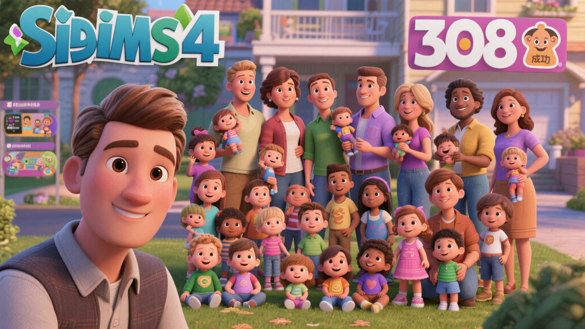 《模拟人生4》玩家挑战多子家庭，角色竟育308娃！